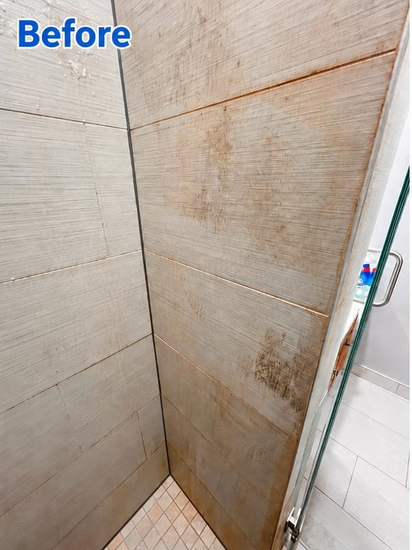 Before: Shower tile, deep clean